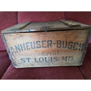 Antique 1920 Prohibition Anheuser Busch St. Louis Beer Wooden Box Crate